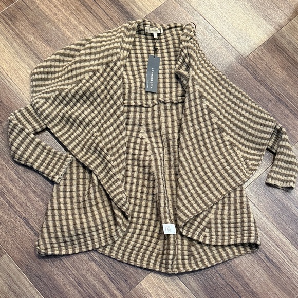 NWT Lineamahlia Checkered Open Front Cardigan - Brown and Cream